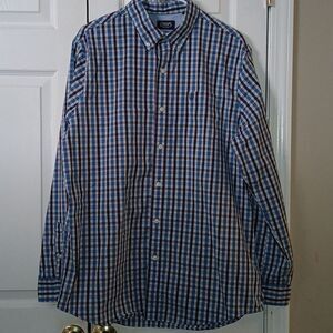 Chaps Stretch Easy Care blue plaid long sleeve button down shirt  Sz L NWOT